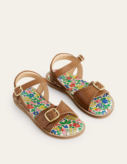 Leather Buckle Sandals-Tan