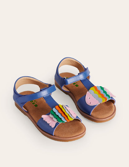 Fun Leather Sandals-Blue Multi Fish