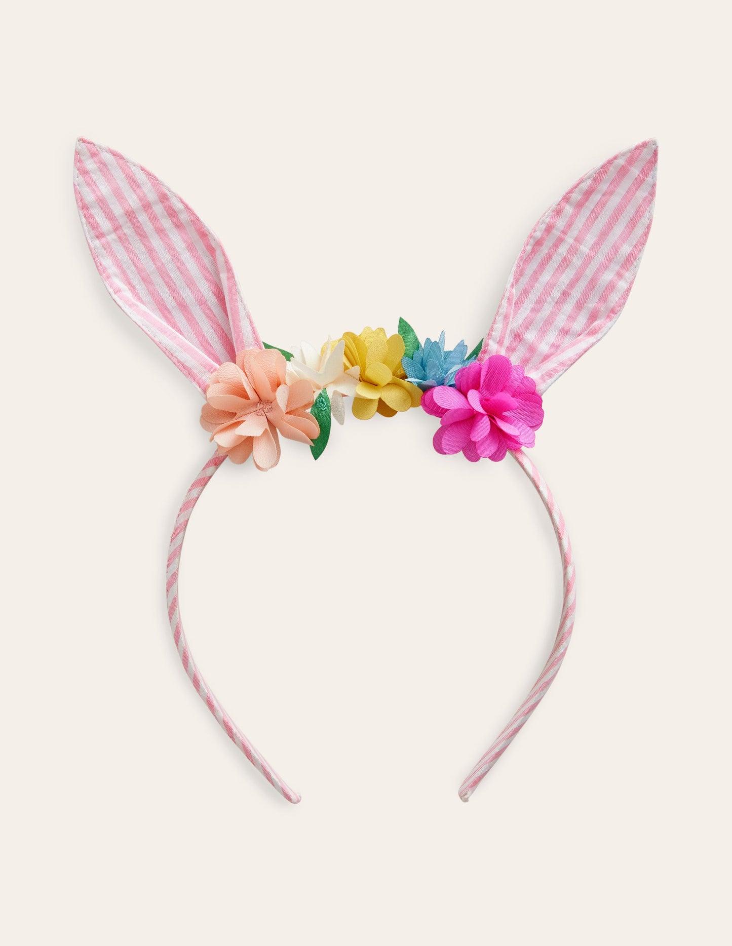 Bunny Ears Headband-Pink Ticking Stripe