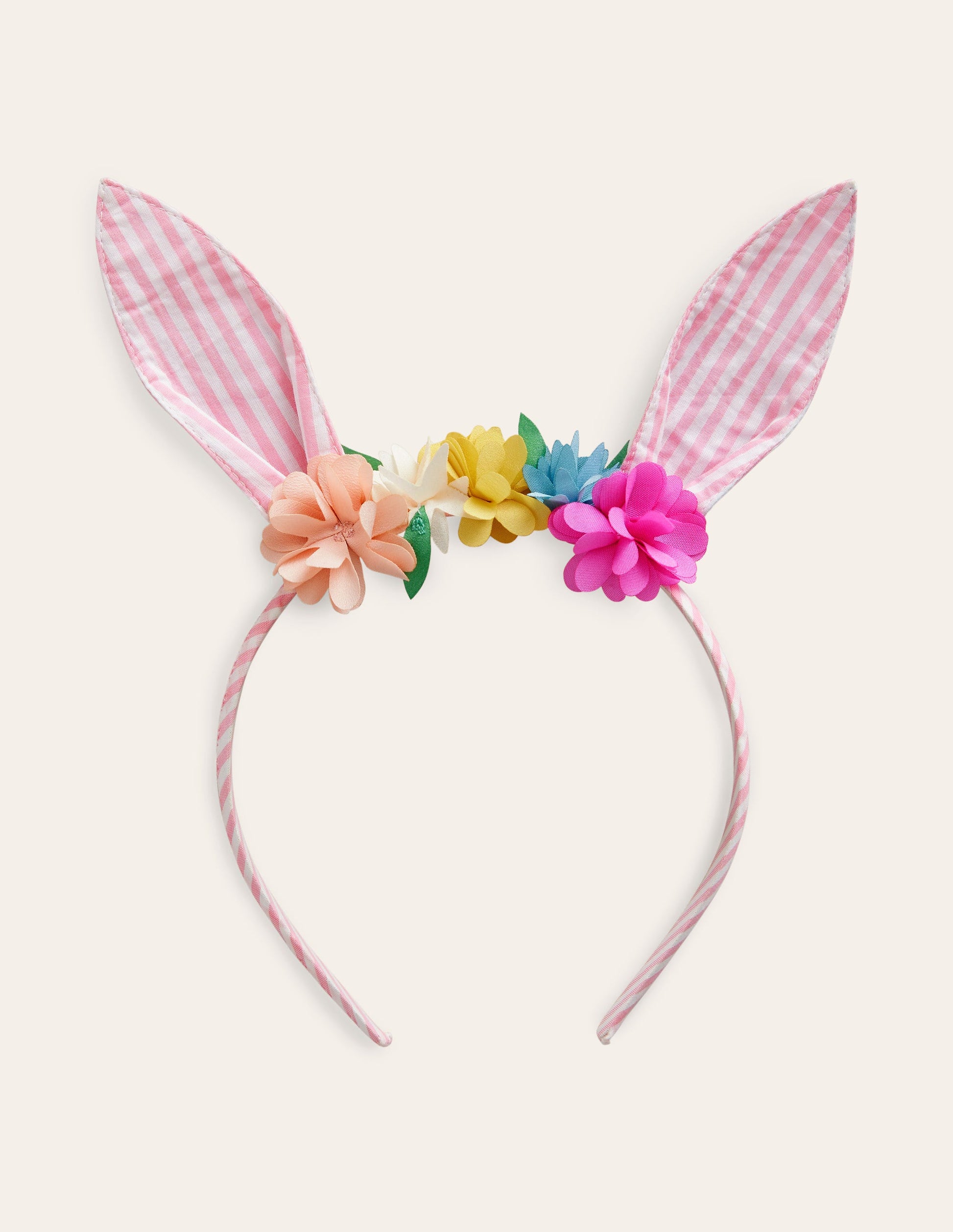 Bunny Ears Headband-Pink Ticking Stripe-1