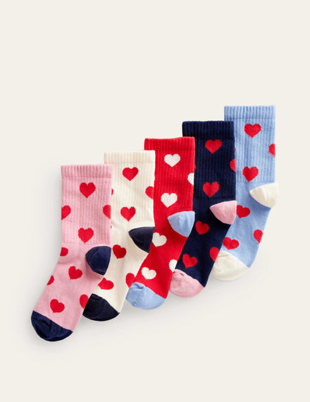 5-Pack Ribbed Socks-Multi Hearts