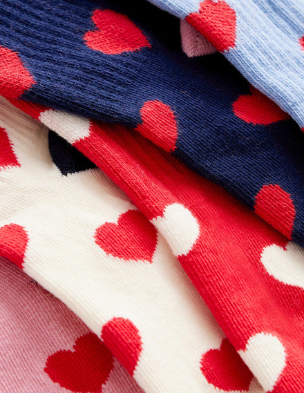5-Pack Ribbed Socks-Multi Hearts