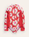 Long-sleeved Swimsuit-Cayenne Red Daisy