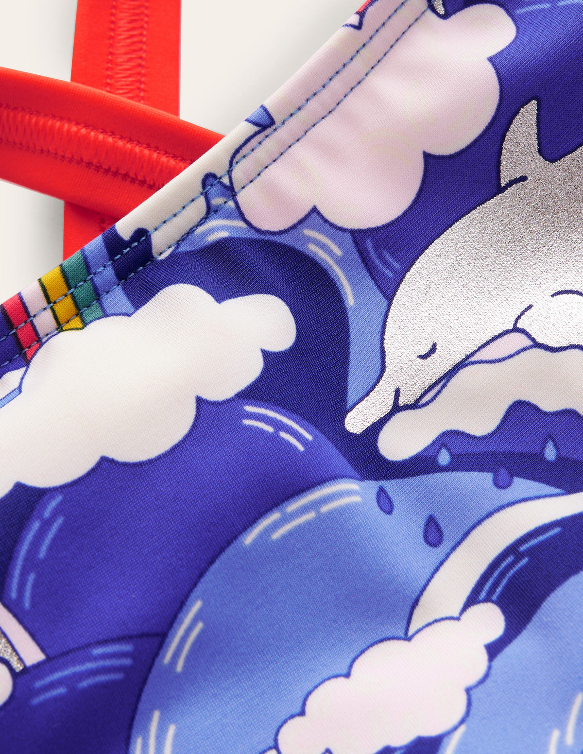 Cross-back Printed Swimsuit-Ultramarine Foil Dolphin - Image 3