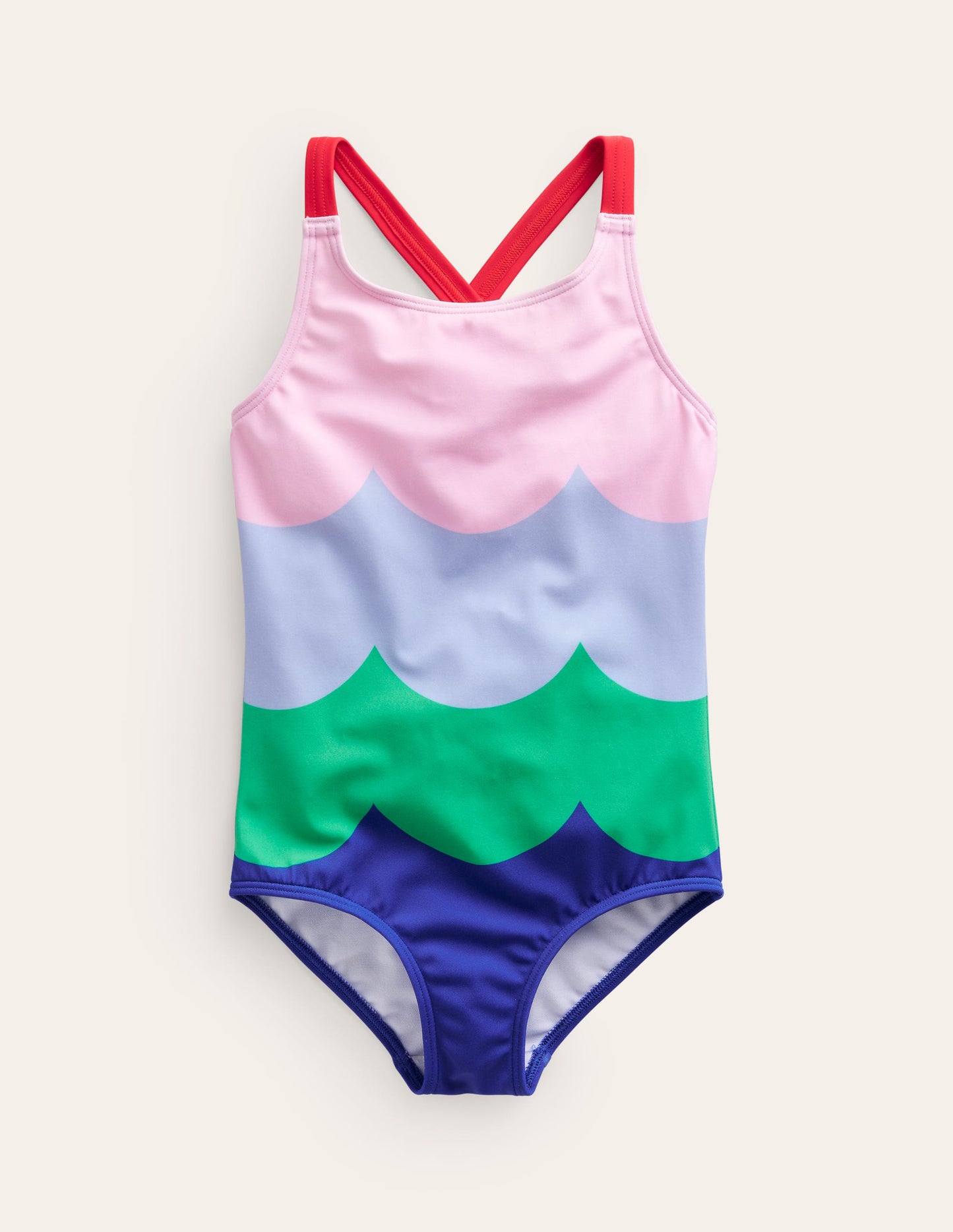 Cross-back Printed Swimsuit-Multi Wave Stripe