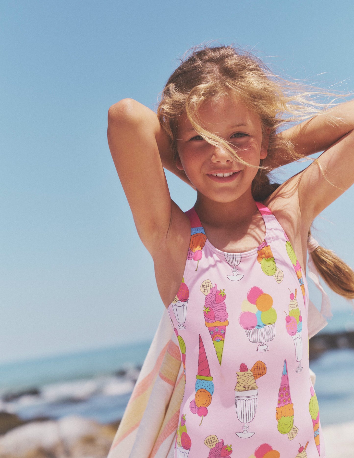 Cross-back Printed Swimsuit-Pink Ice Creams