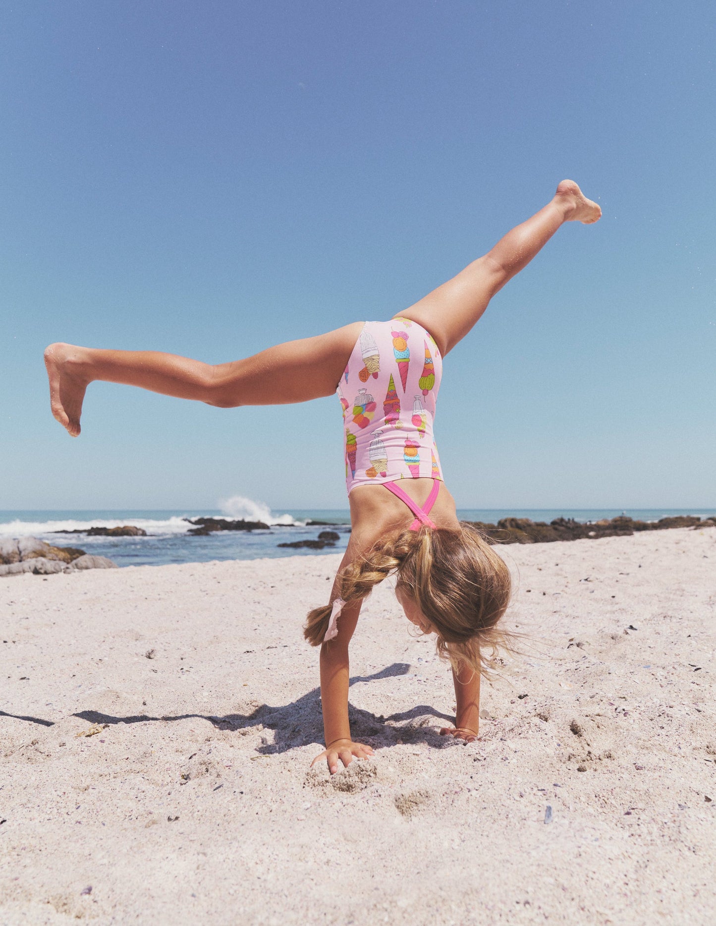 Cross-back Printed Swimsuit-Pink Ice Creams