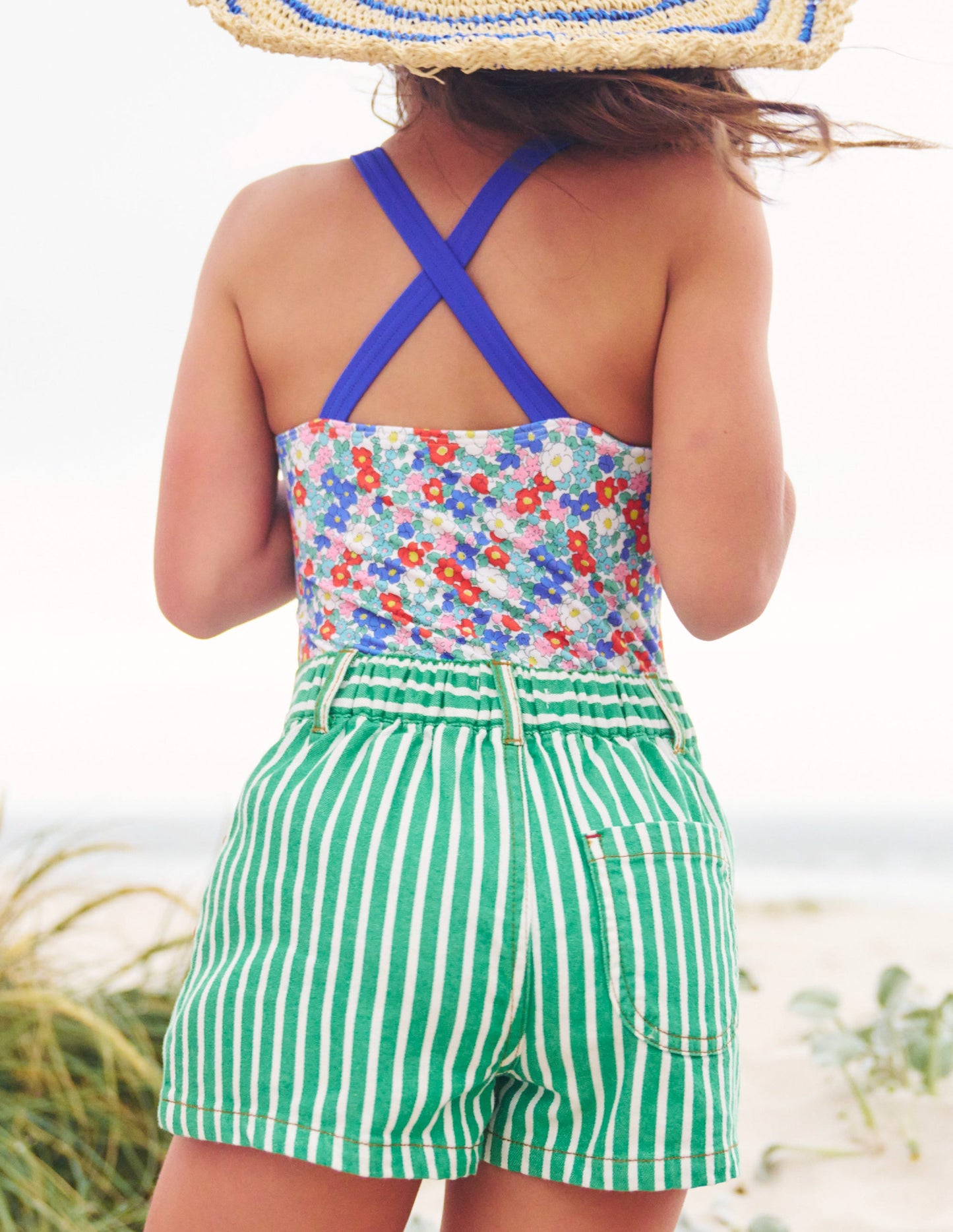 Cross-back Printed Swimsuit-Nautical Floral