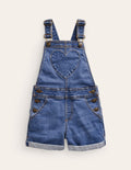 Heart Pocket Short Dungarees-Mid Vintage Denim