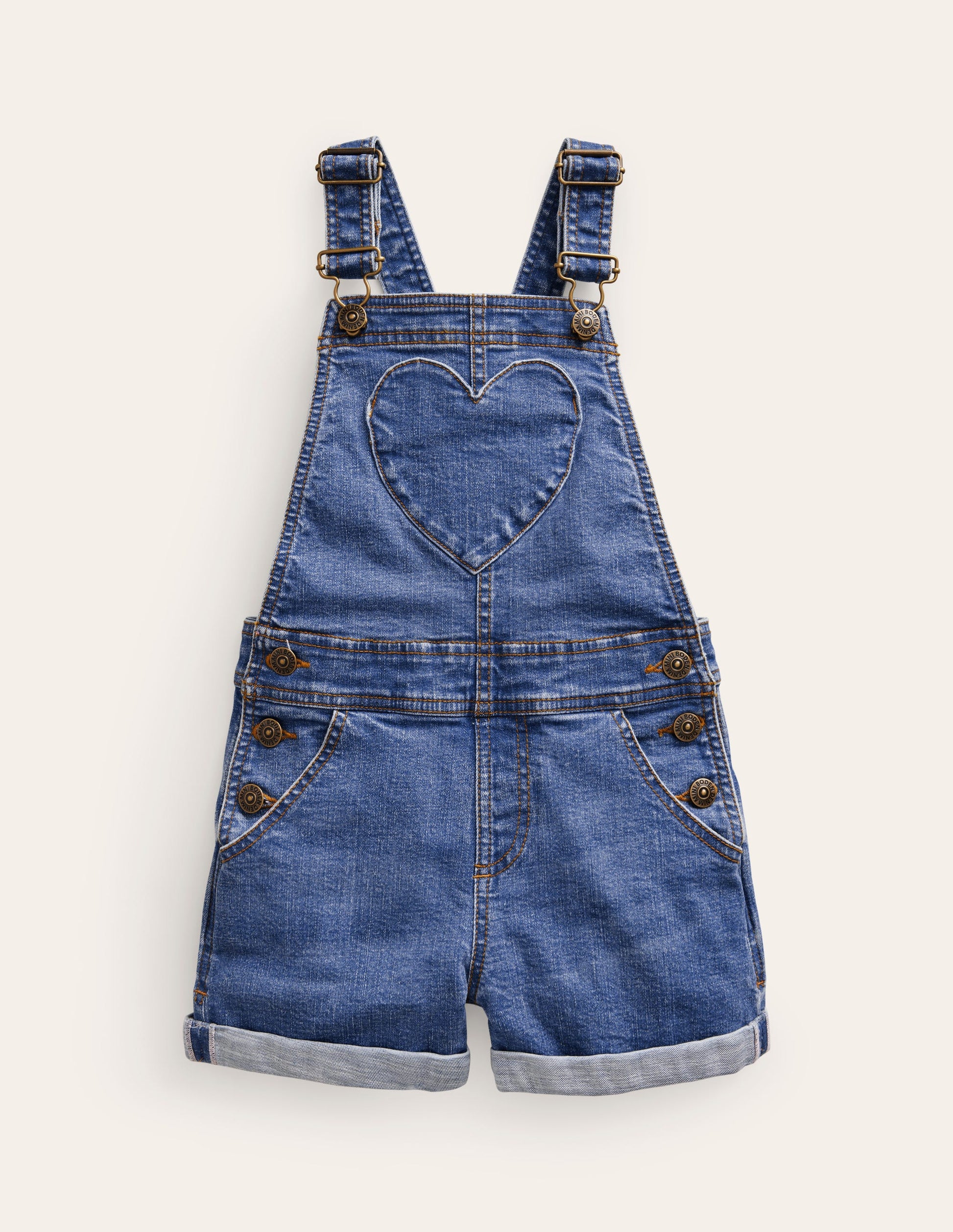 Heart Pocket Short Dungarees-Mid Vintage Denim-1