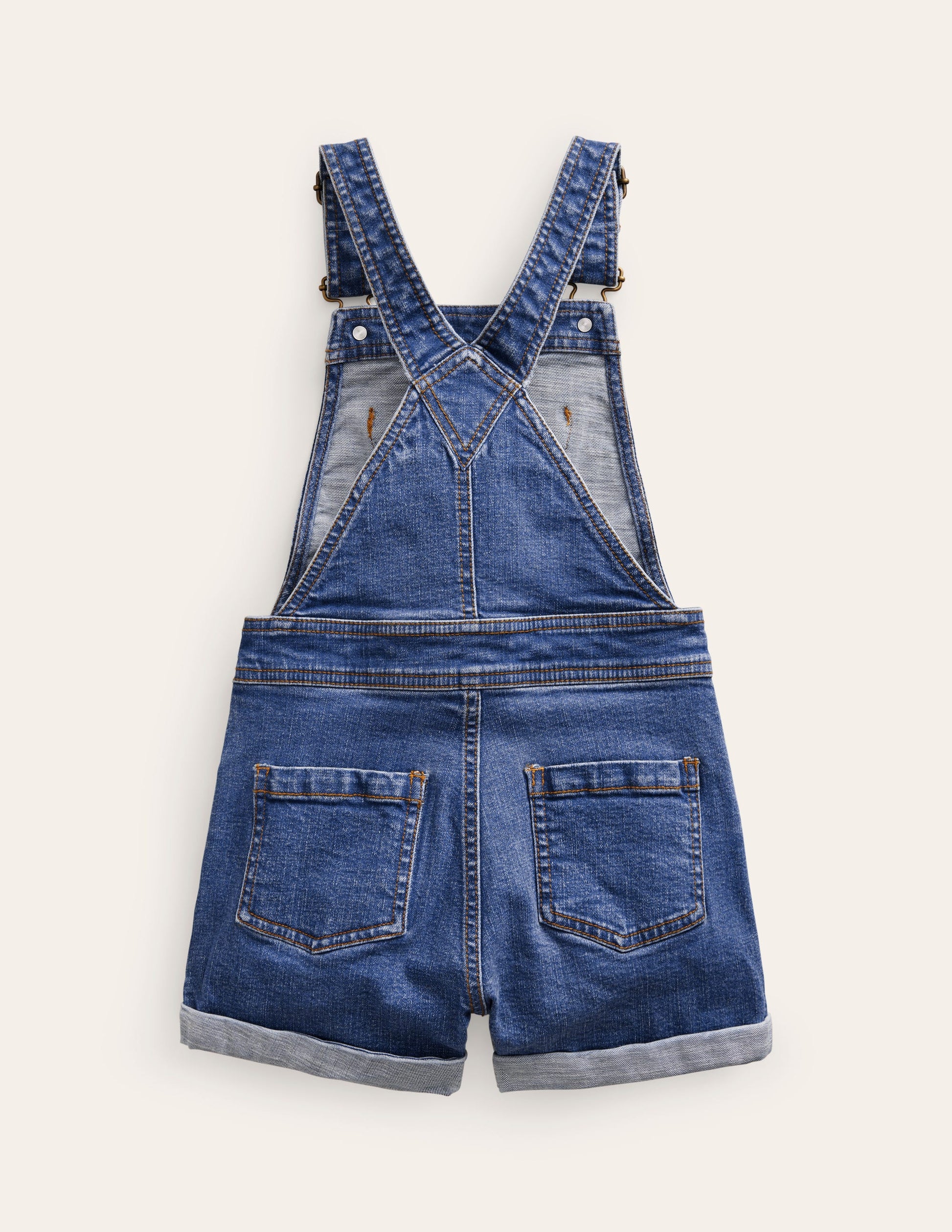 Heart Pocket Short Dungarees-Mid Vintage Denim-2