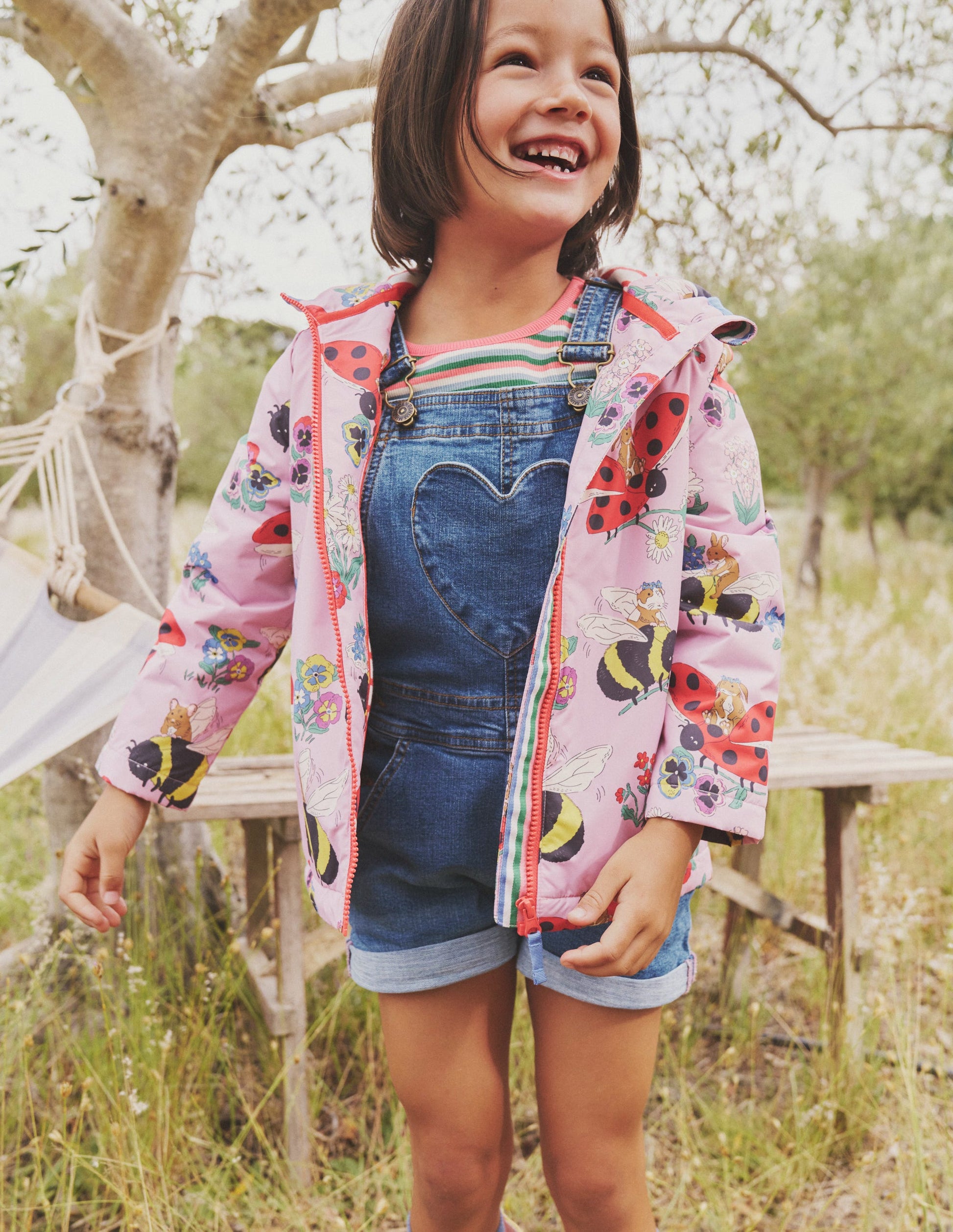 Heart Pocket Short Dungarees-Mid Vintage Denim-4