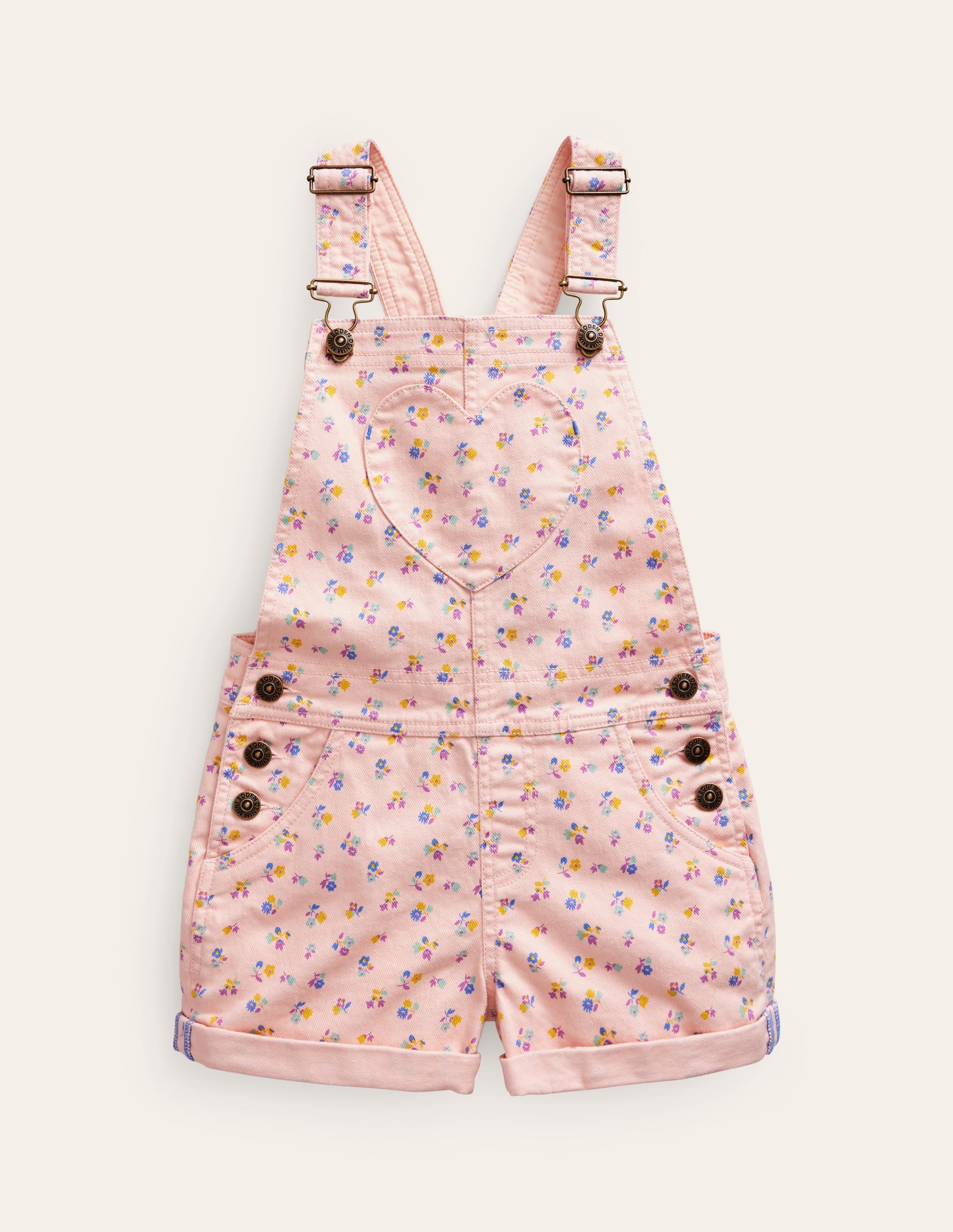 Heart Pocket Short Dungarees-Provence Dusty Pink Sprig - Image 1
