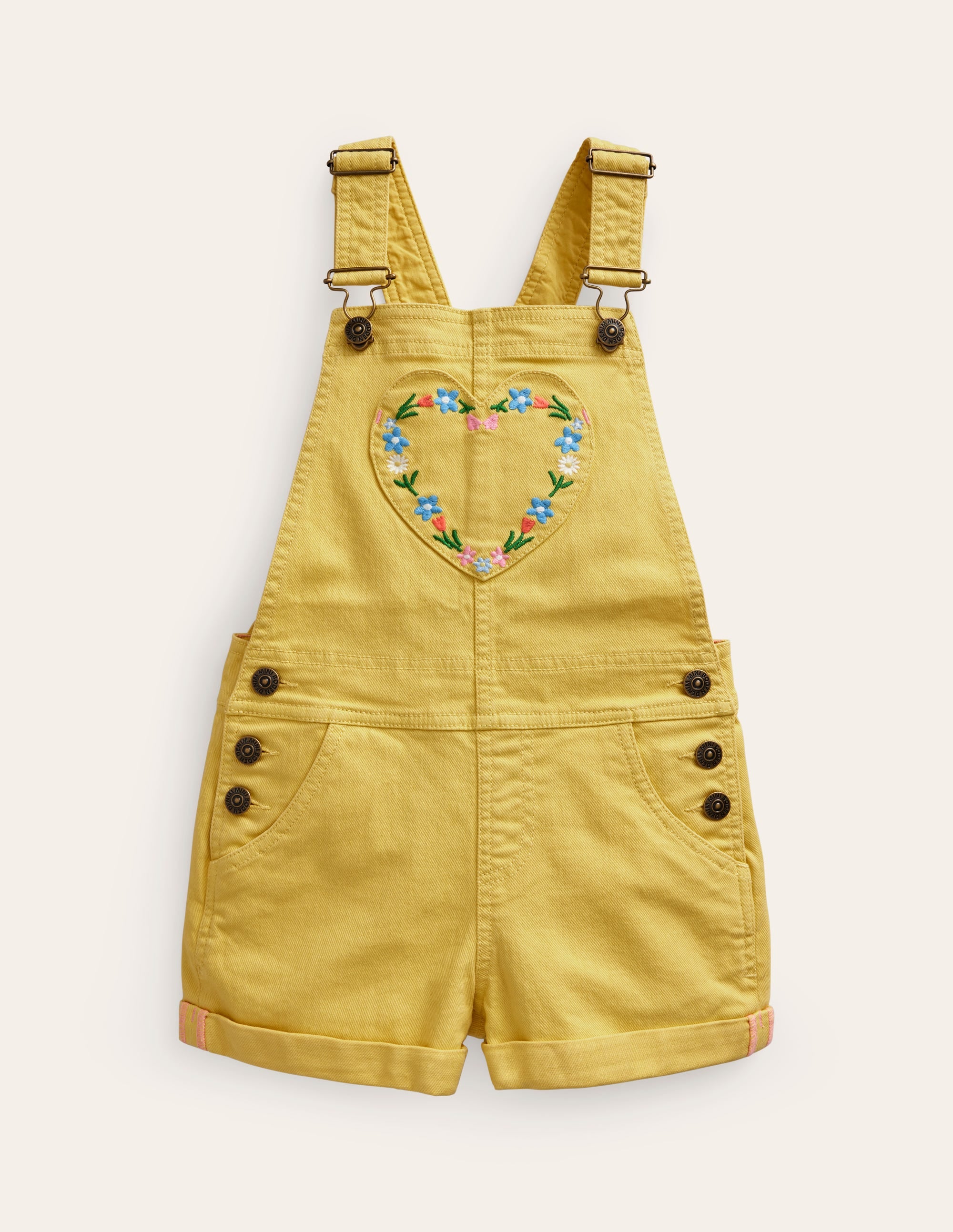 Heart Pocket Short Dungarees-Spring Yellow - Image 1