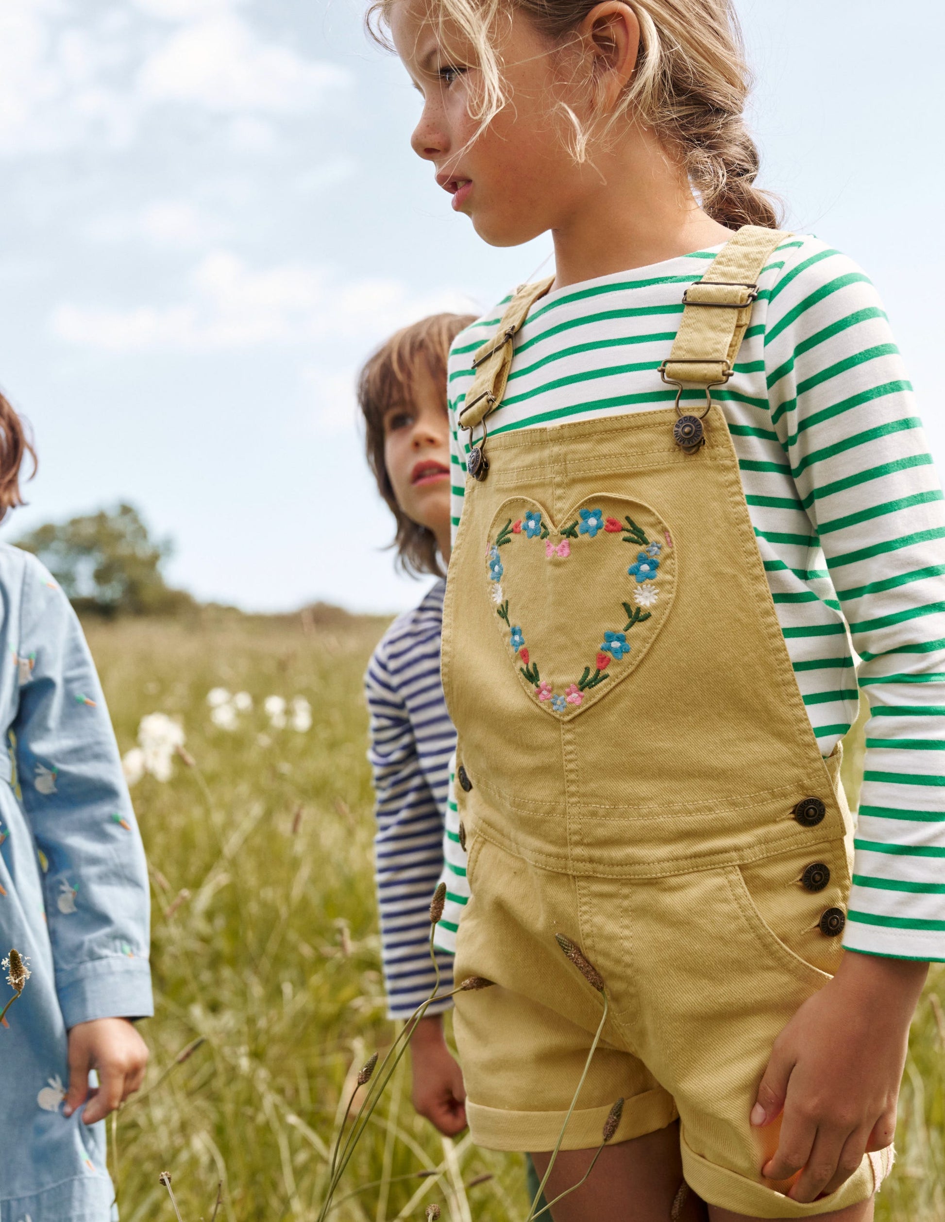 Heart Pocket Short Dungarees-Spring Yellow-4