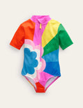 Short-sleeved Swimsuit-Multi Daisy Cloud