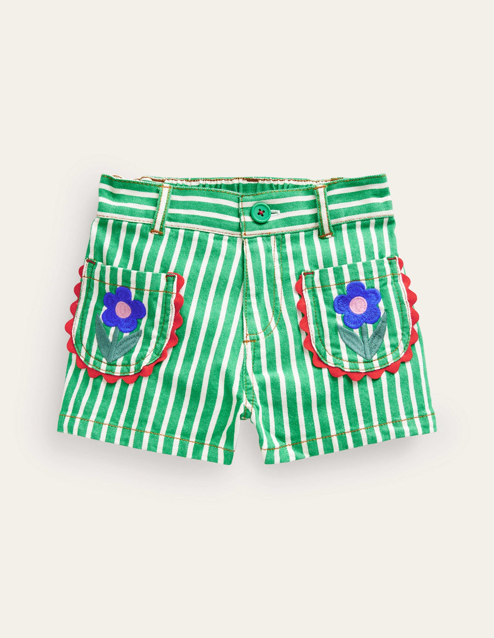 Patch Pocket Shorts-Green / Ivory Stripe Tulip-1