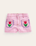 Patch Pocket Shorts-Pink / Ivory Stripe Tulip