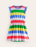 Frill Sleeve Jersey Dress-Multi Stripe