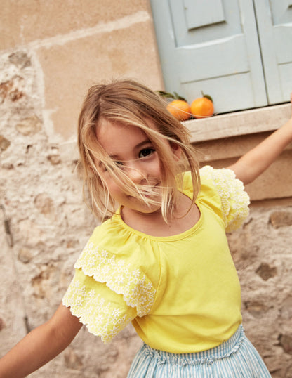 Broderie Mix T-shirt-Zest Yellow/White-4