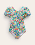 Printed Puff-sleeved Swimsuit-Multi Flowerbed