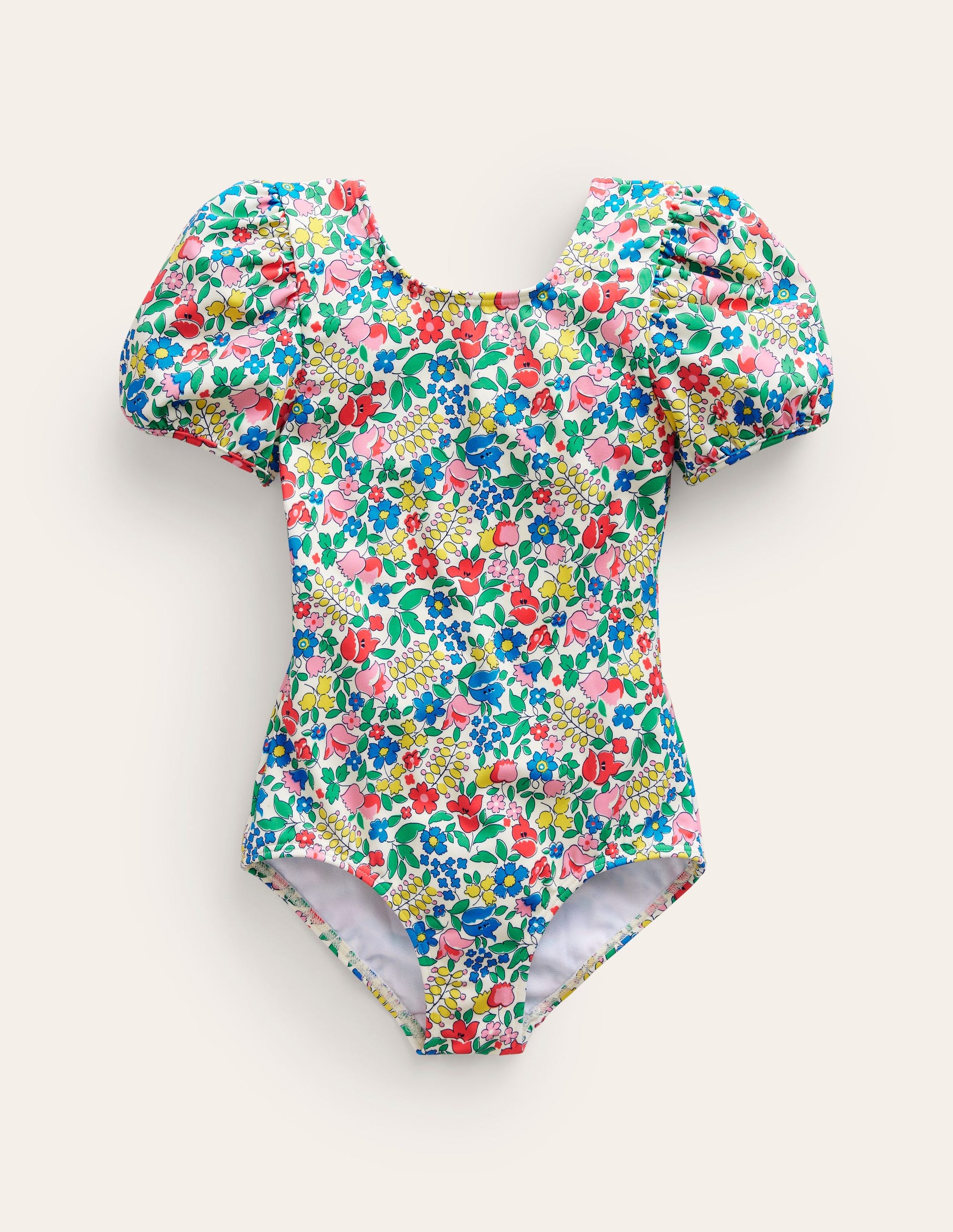Printed Puff-sleeved Swimsuit-Multi Flowerbed-1