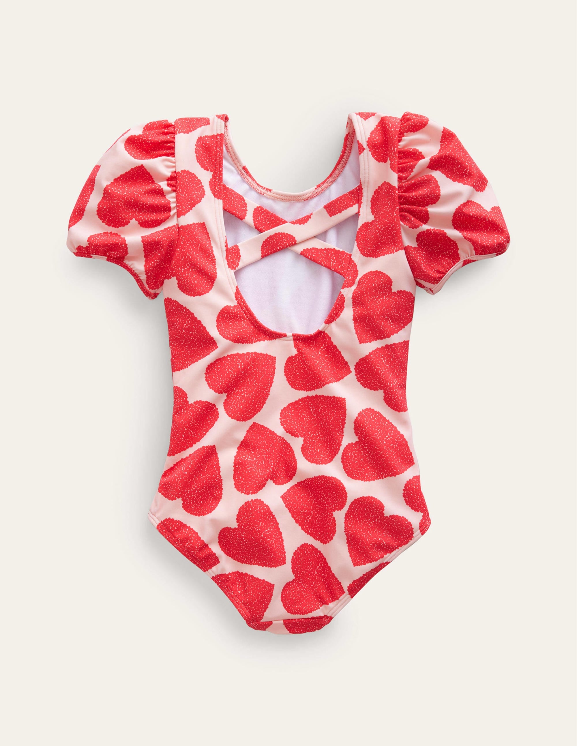 Printed Puff-sleeved Swimsuit-Ballet Pink Hearts - Image 2