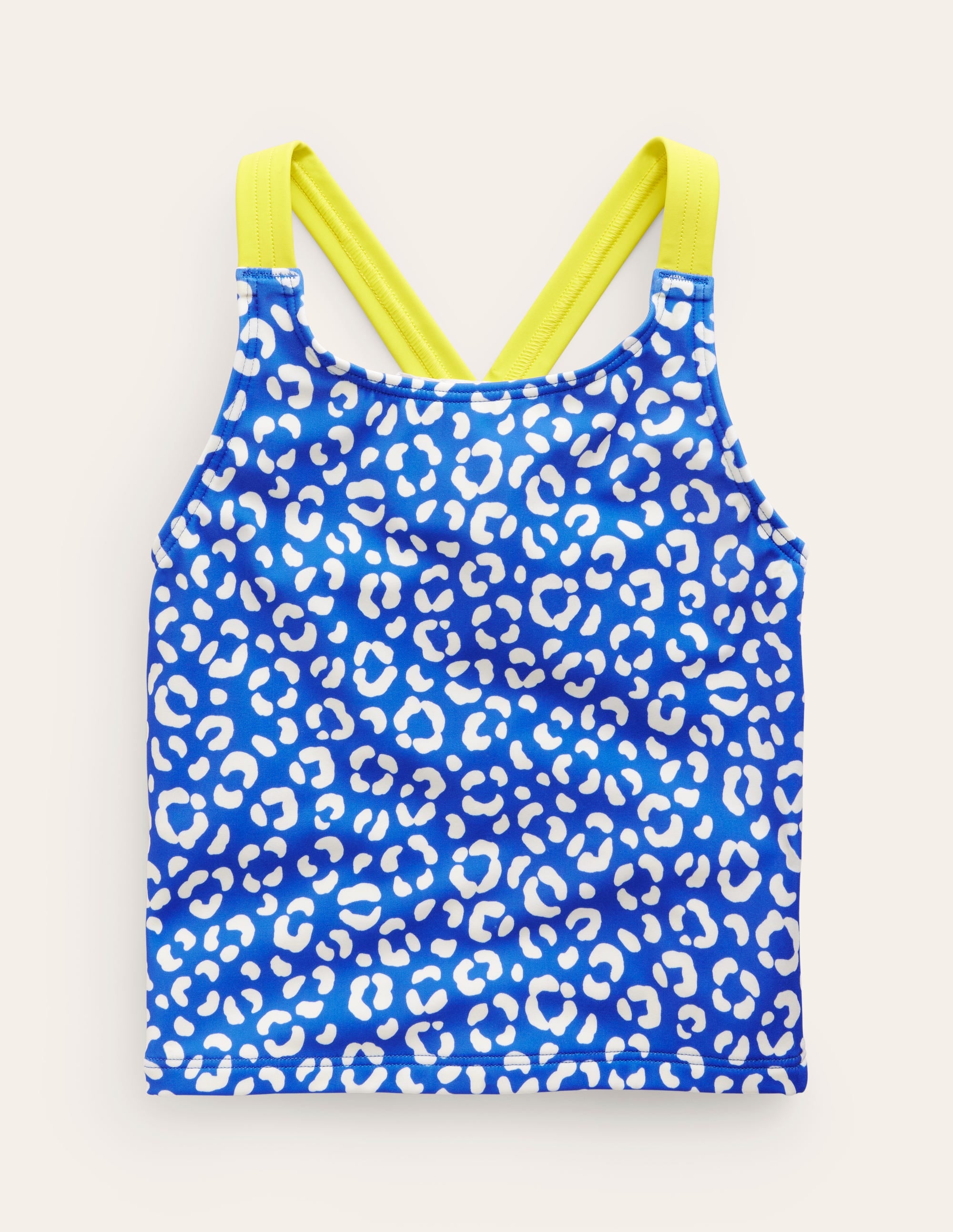 Cross Back Tankini Top-Blue Leopard - Image 1