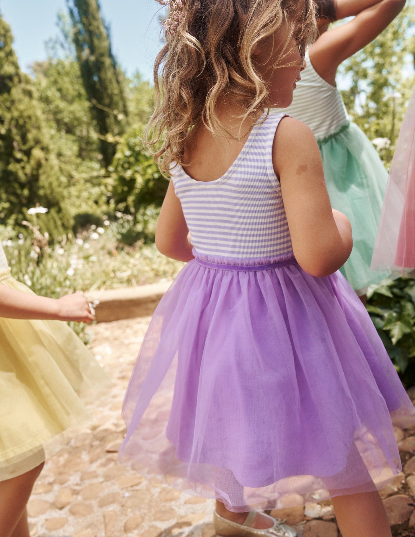 Jersey Tulle Mix Dress-Misty Lavender / Ivory Stripe