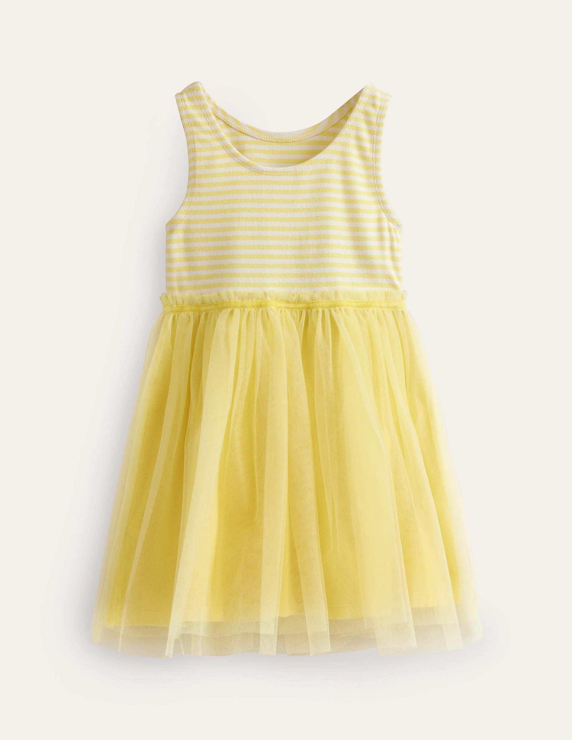 Jersey Tulle Mix Dress-Spring Yellow / Ivory Stripe-2