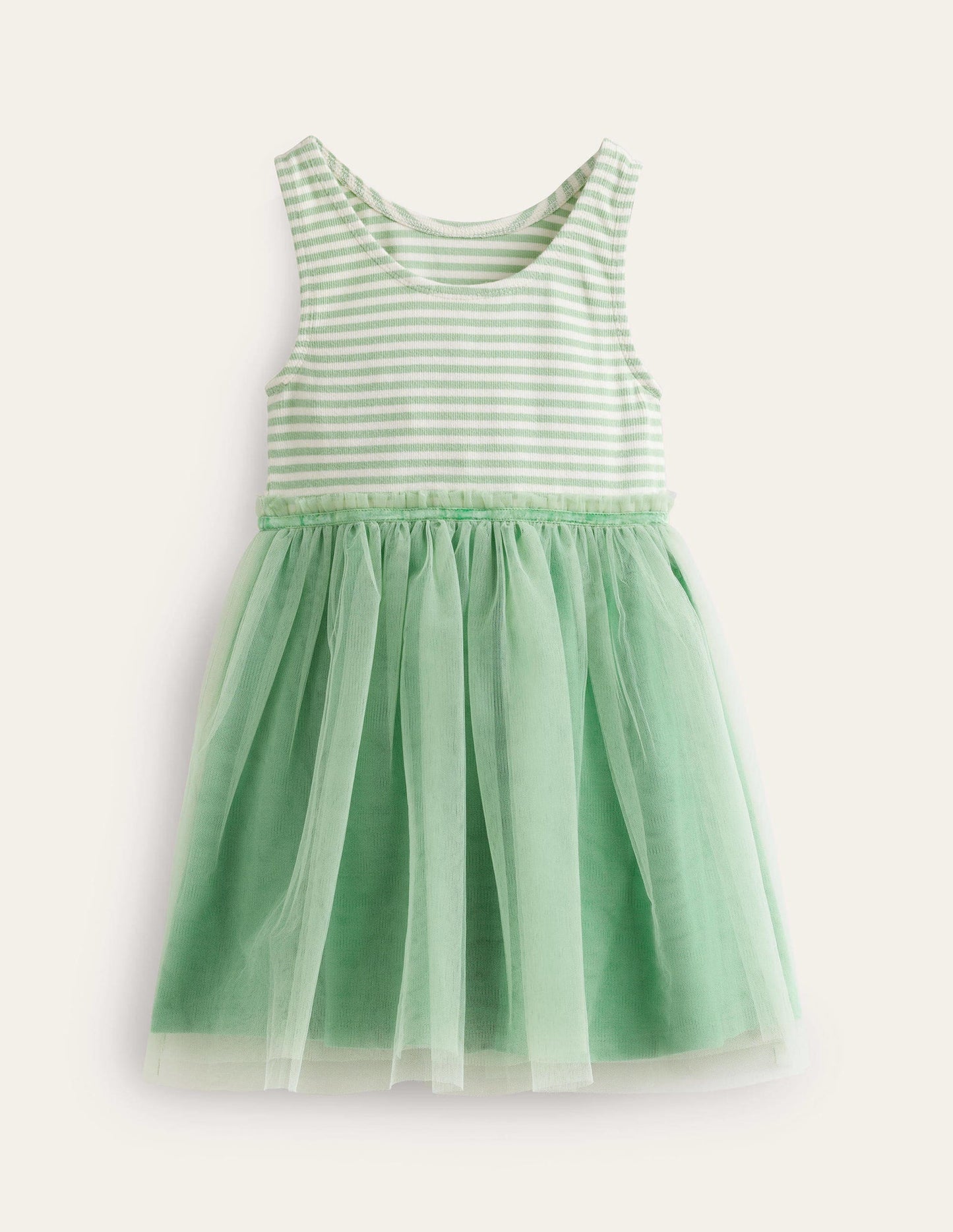 Jersey Tulle Mix Dress-Pistachio Green / Ivory Stripe