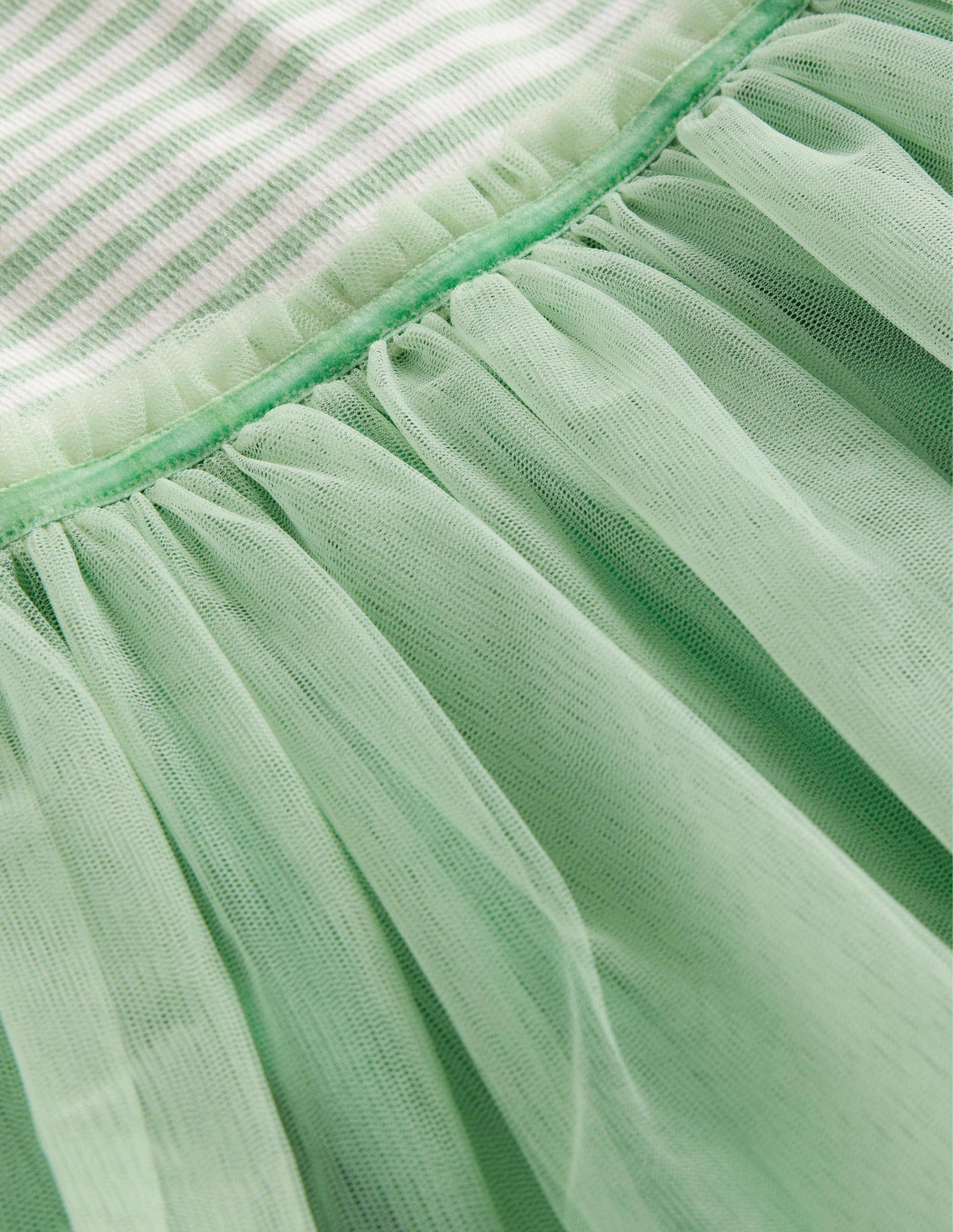 Jersey Tulle Mix Dress-Pistachio Green / Ivory Stripe - Image 3