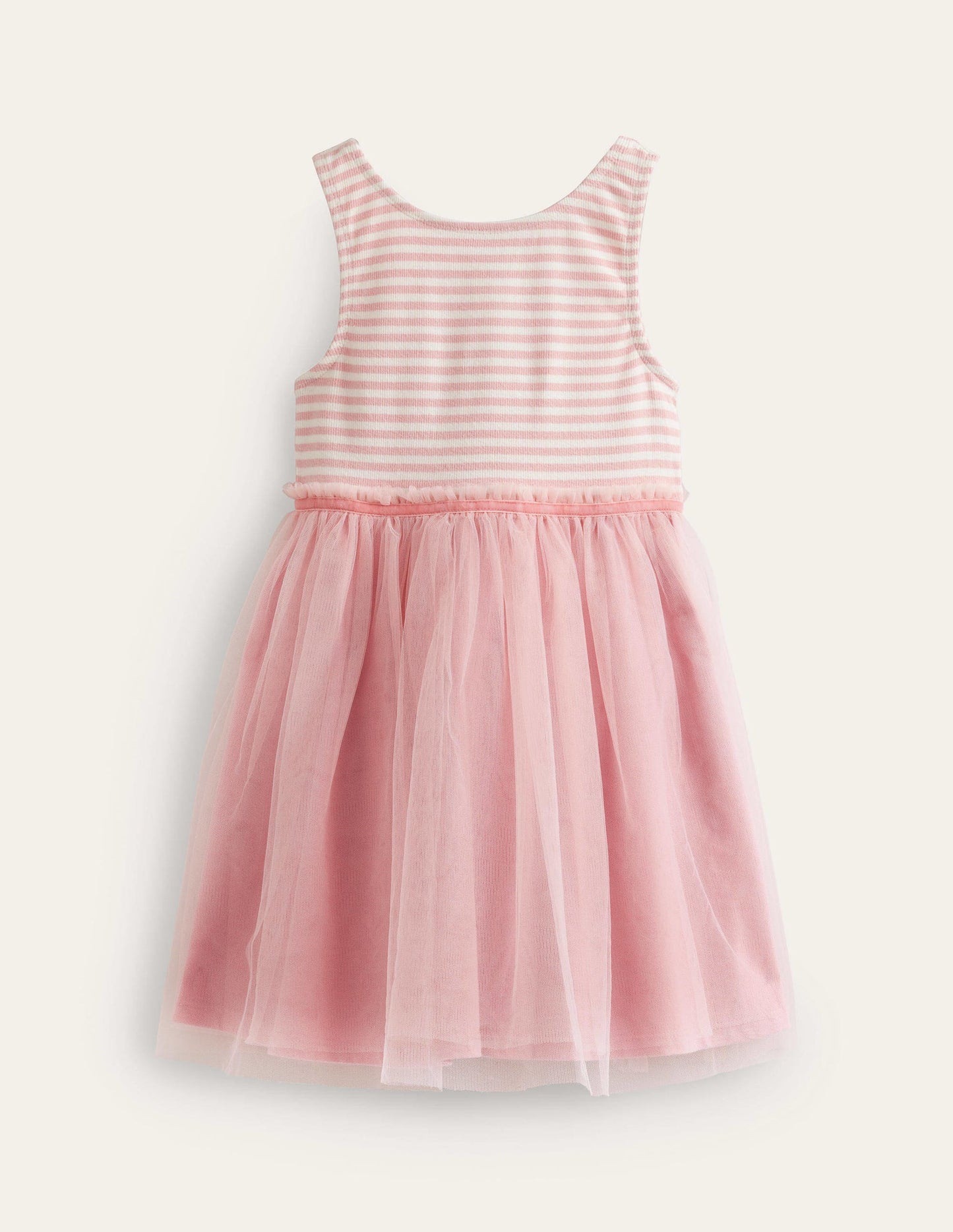 Jersey Tulle Mix Dress-Ballet Pink / Ivory Stripe