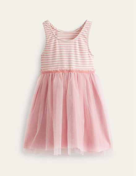 Jersey Tulle Mix Dress-Ballet Pink / Ivory Stripe