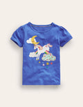 Puff Sleeve Appliqué T-shirt-Bluejay Unicorn