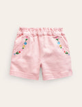 Pull-on Shorts-Ballet Pink Embroidery