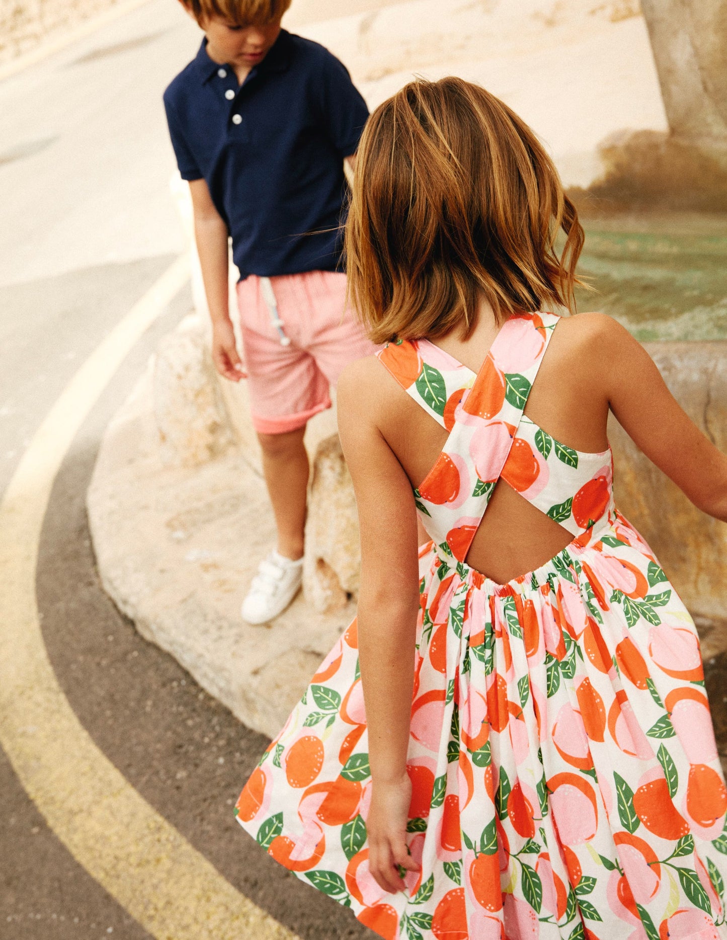 Cross-Back Dress-Ivory Peaches