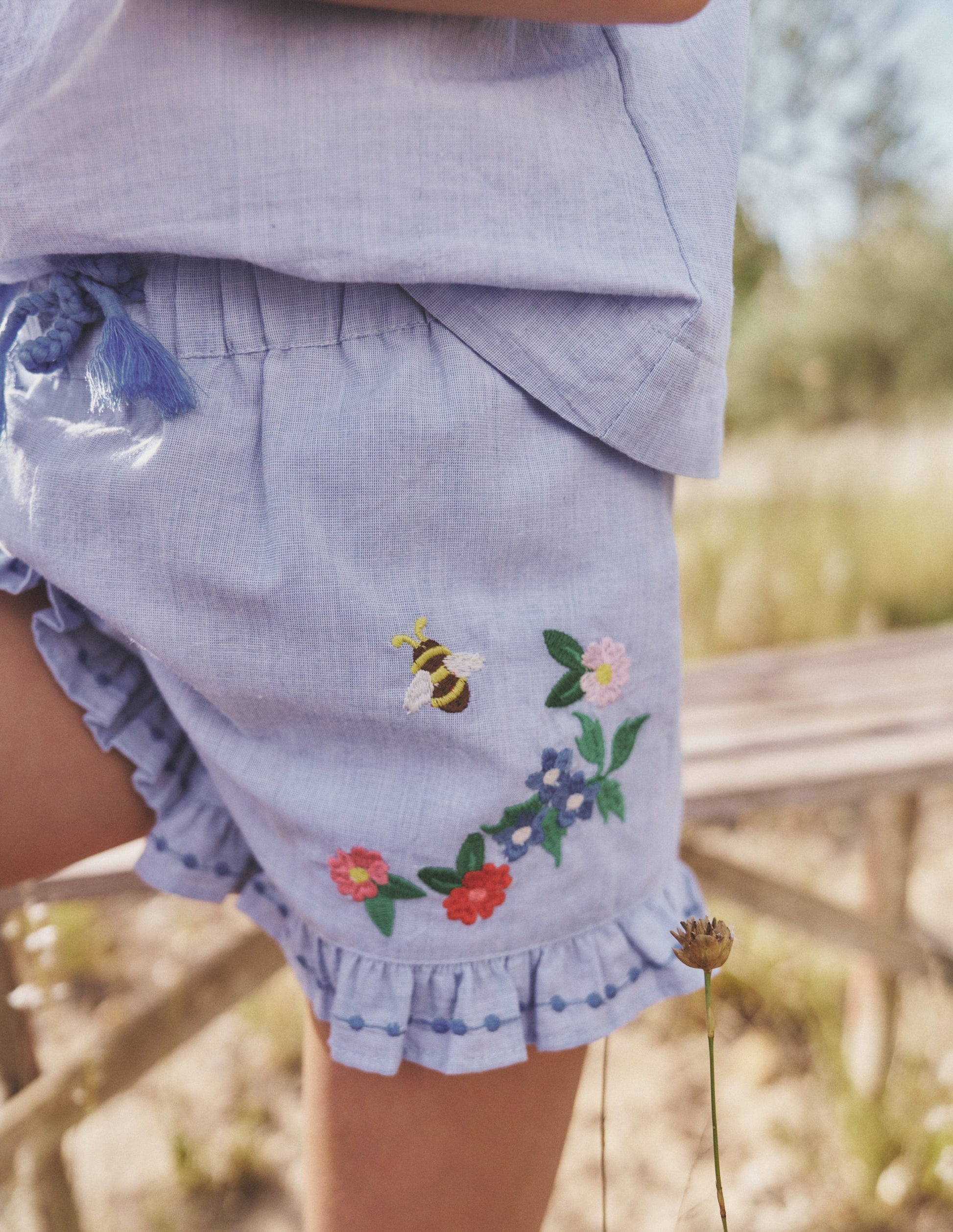 Frill Hem Woven Shorts-End on End Embroidery-5