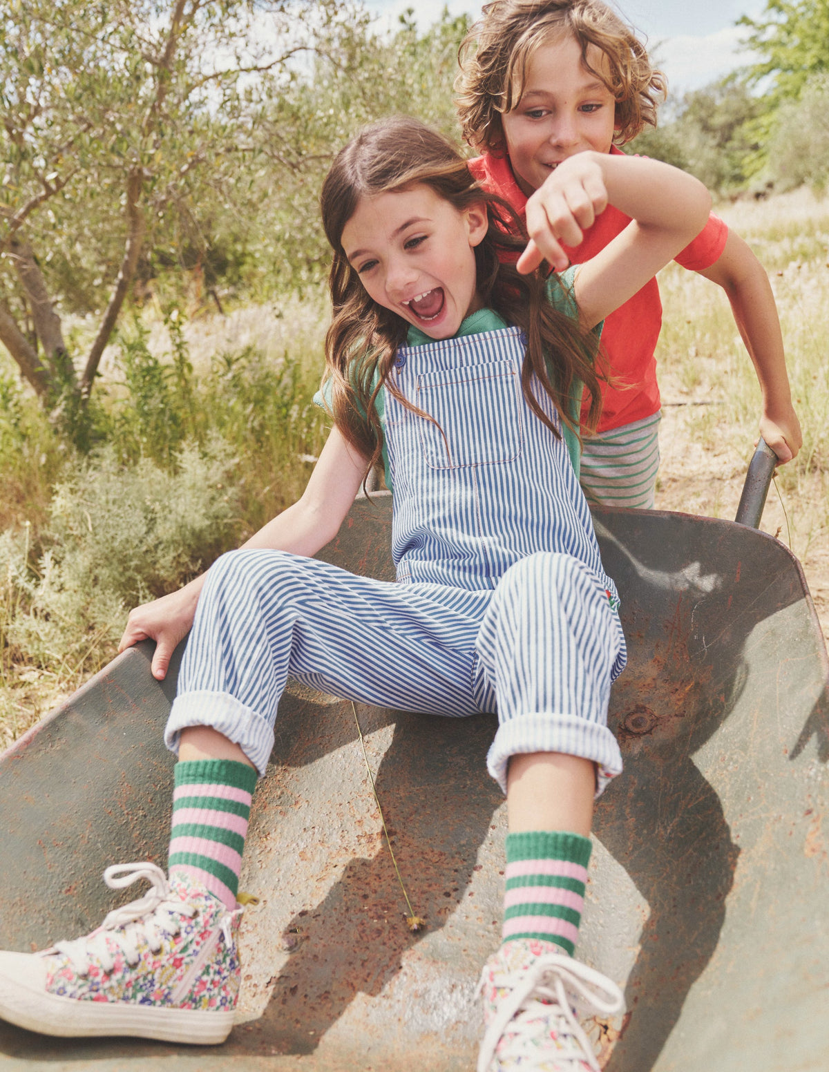 Relaxed Dungarees-Surf Blue / Ivory Stripe-4