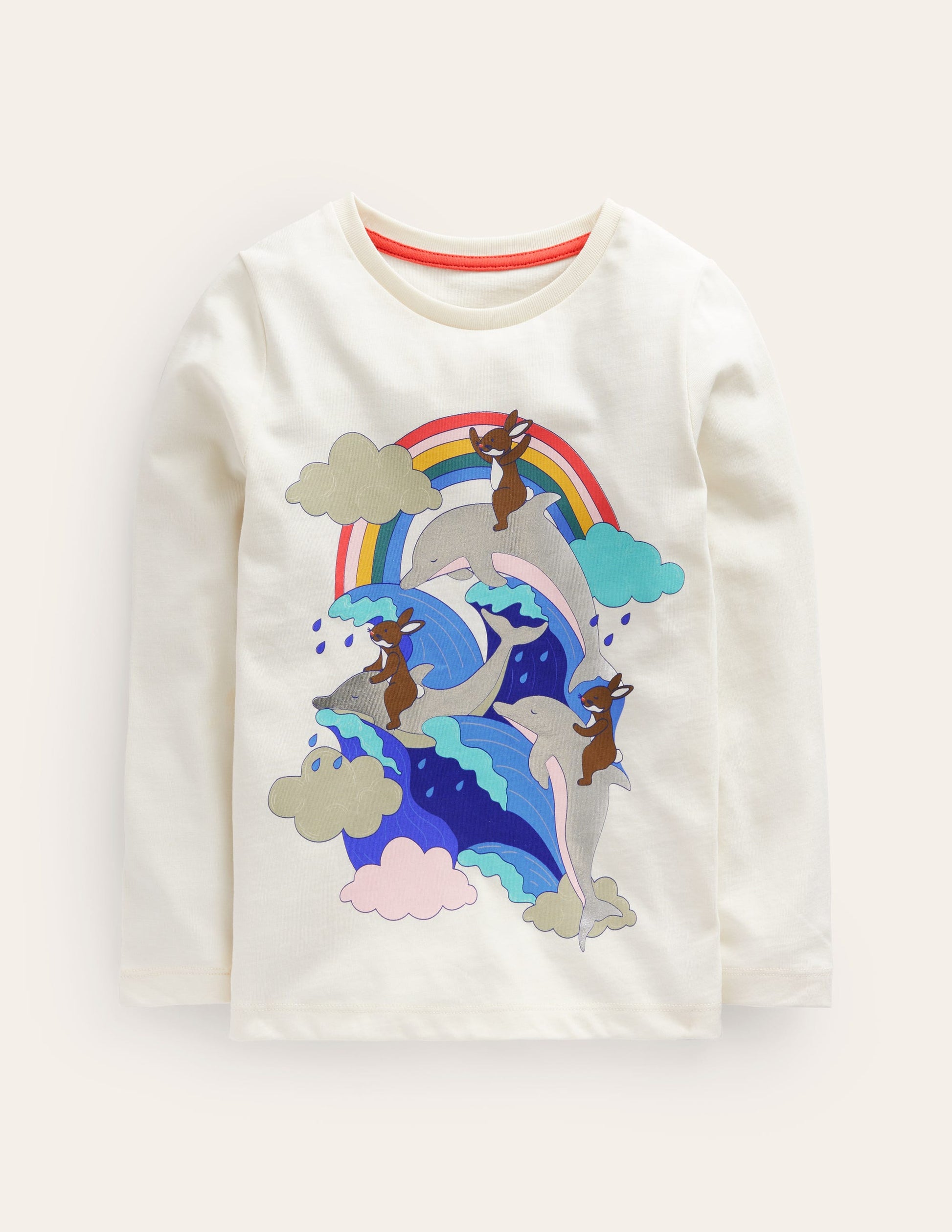 Metallic Logo T-shirt-Ivory Dolphin-1