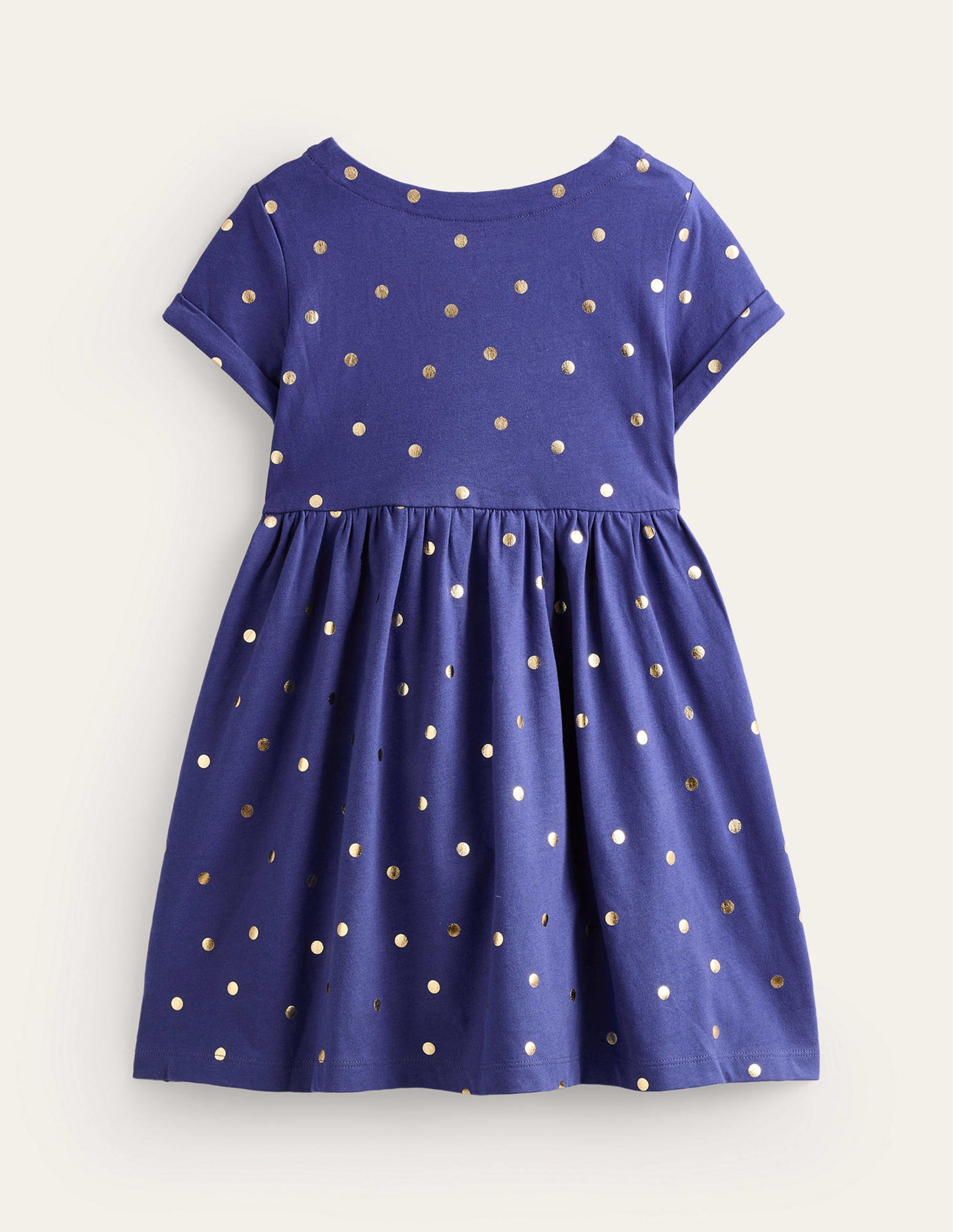 Short-sleeved Fun Jersey Dress-Classic Navy/Gold Spot-2