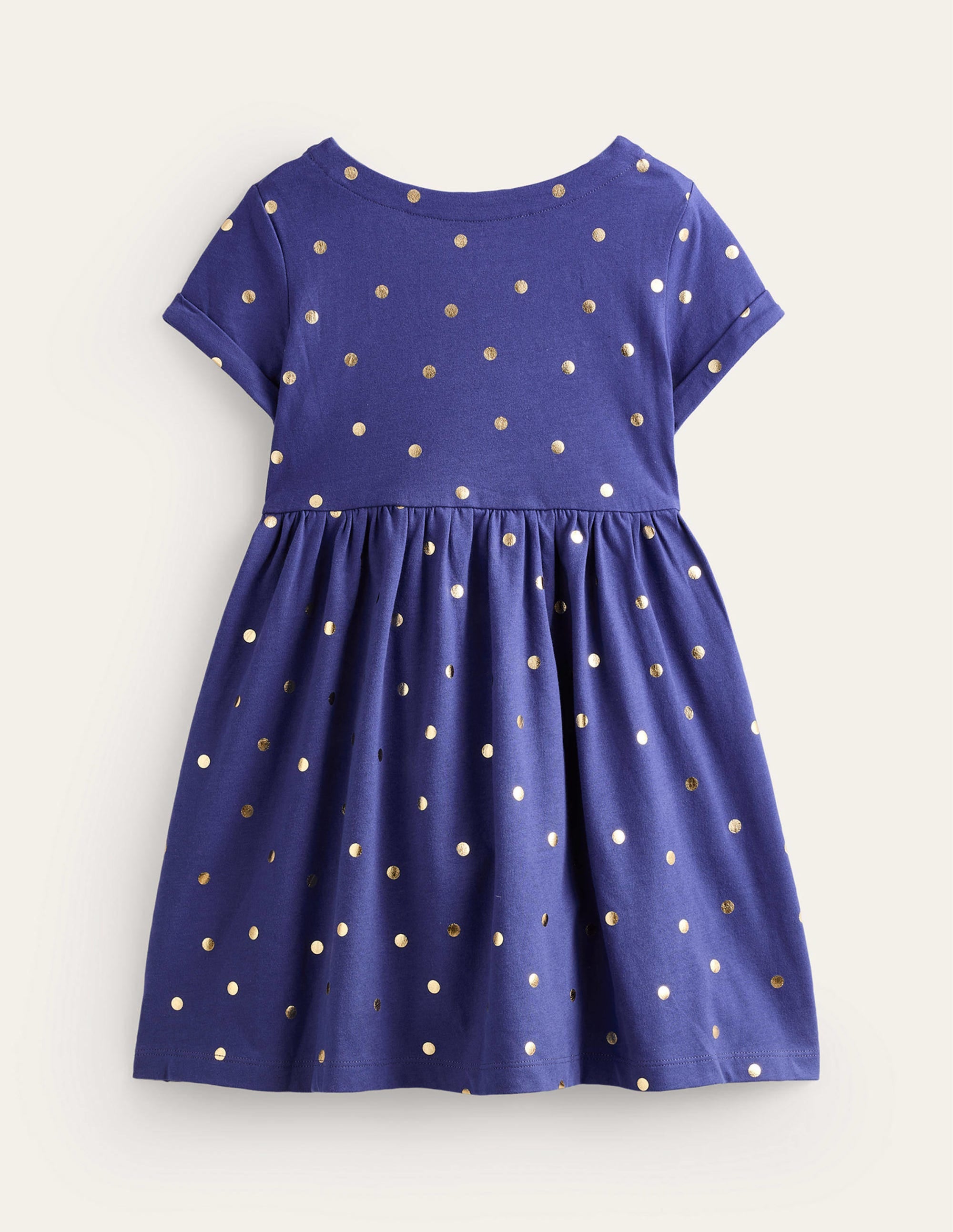Short-sleeved Fun Jersey Dress-Classic Navy/Gold Spot - Image 2