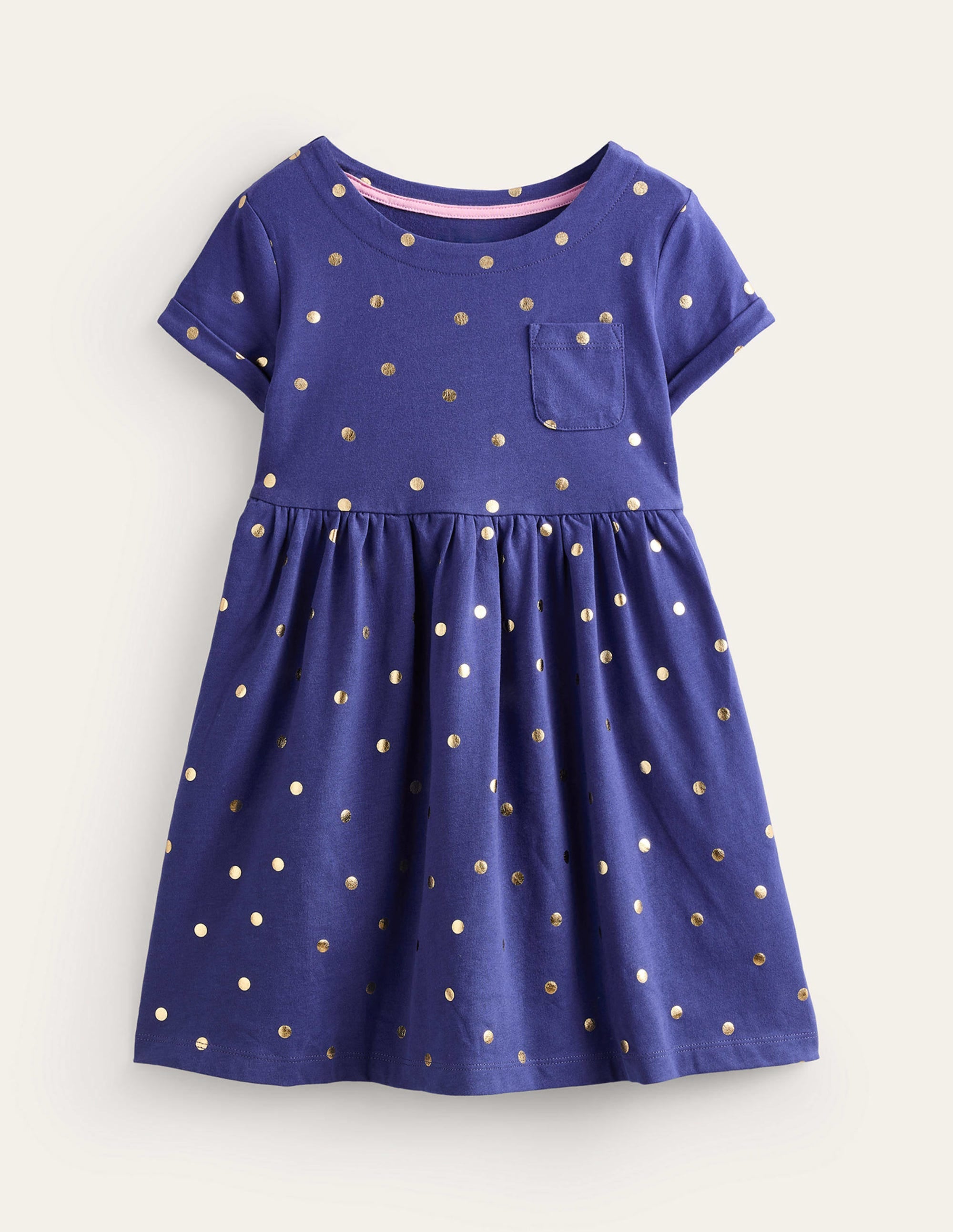Short-sleeved Fun Jersey Dress-Classic Navy/Gold Spot - Image 1