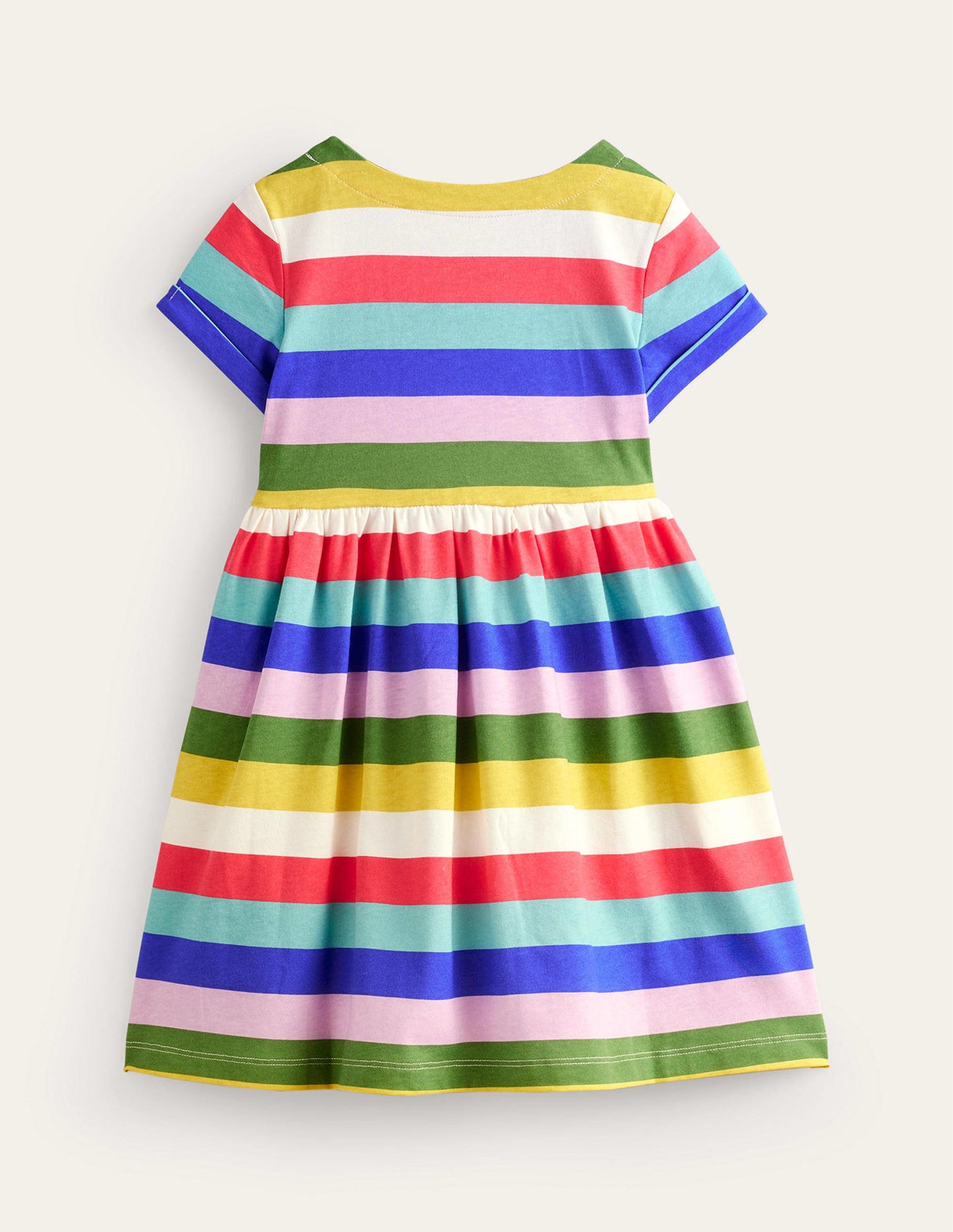 Short-sleeved Fun Jersey Dress-Multi Rainbow Stripe