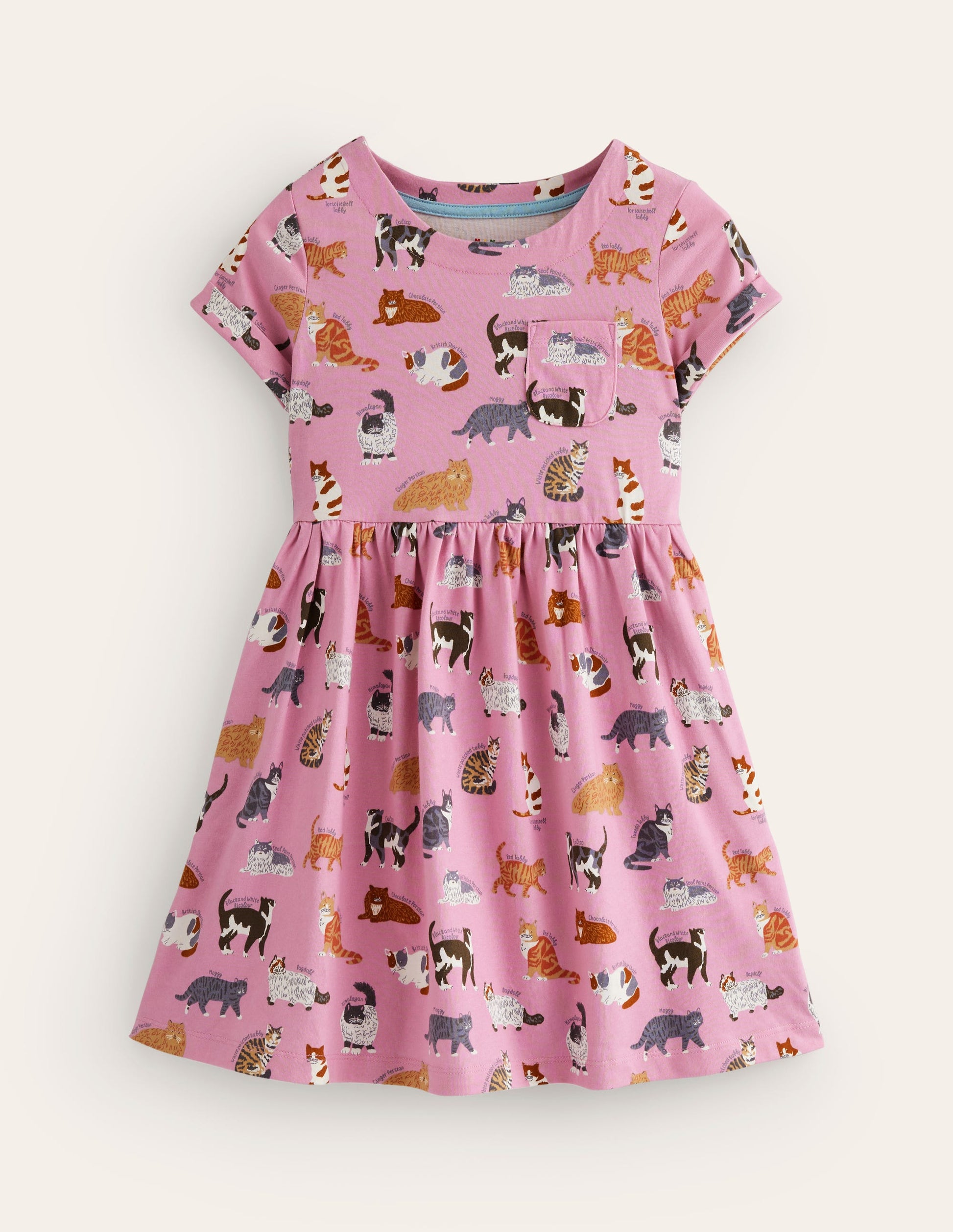 Short-sleeved Fun Jersey Dress-Formica Pink Cats-1