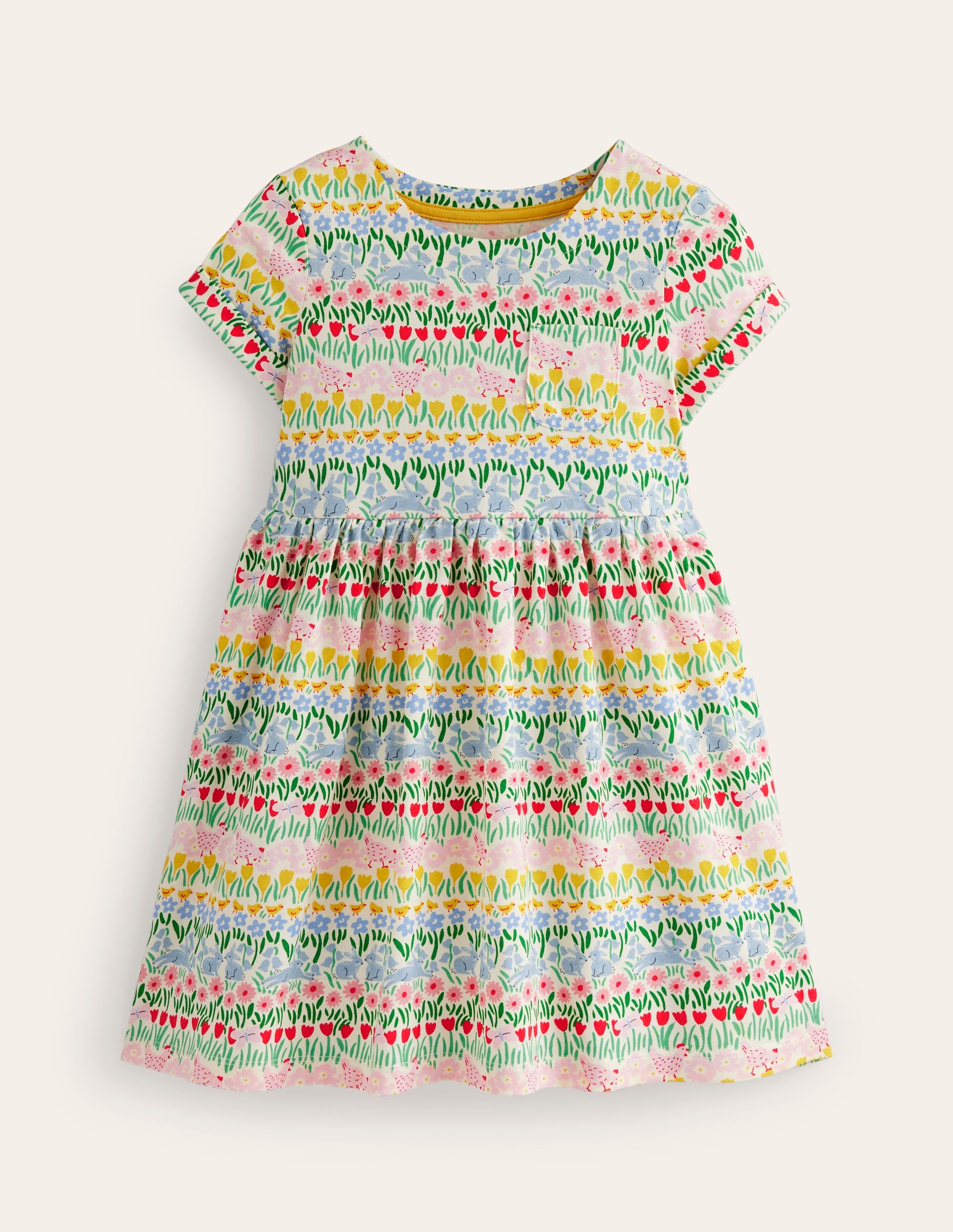 Short-sleeved Fun Jersey Dress-Multi Spring Stripe - Image 1