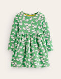Long Sleeve Fun Jersey Dress-Aloe Green Sheep