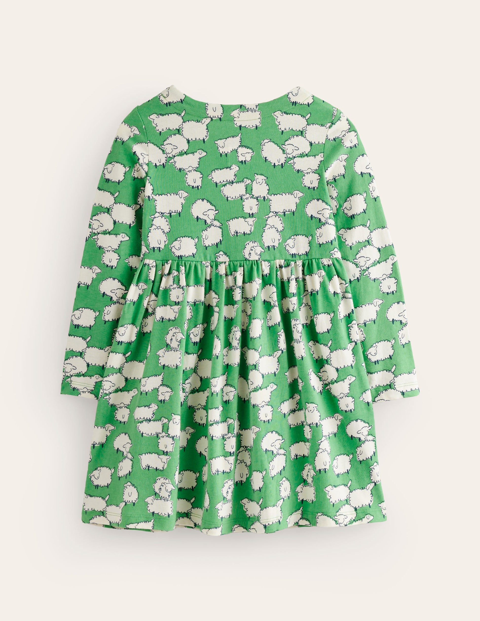 Long Sleeve Fun Jersey Dress-Aloe Green Sheep-2