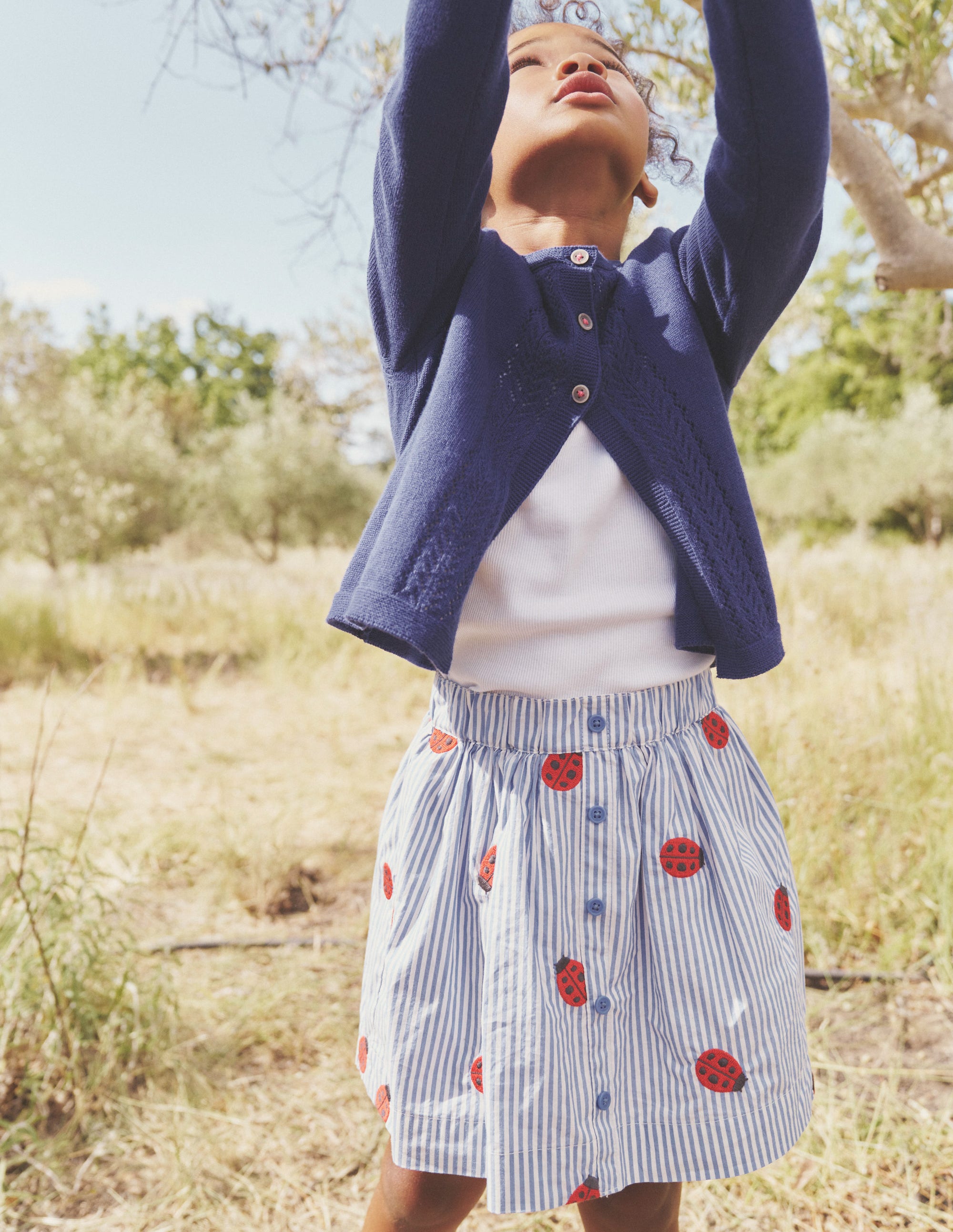 Button Through Twirly Skirt-Ticking Stripe Ladybird - Image 4