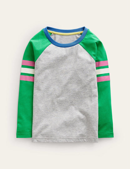 Colourblock Raglan T-shirt-Grey Marl/Sapling Green-1